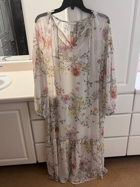 H&M Cream Floral Sheer Maxi Dress with Pastel Pink & Green Blooms